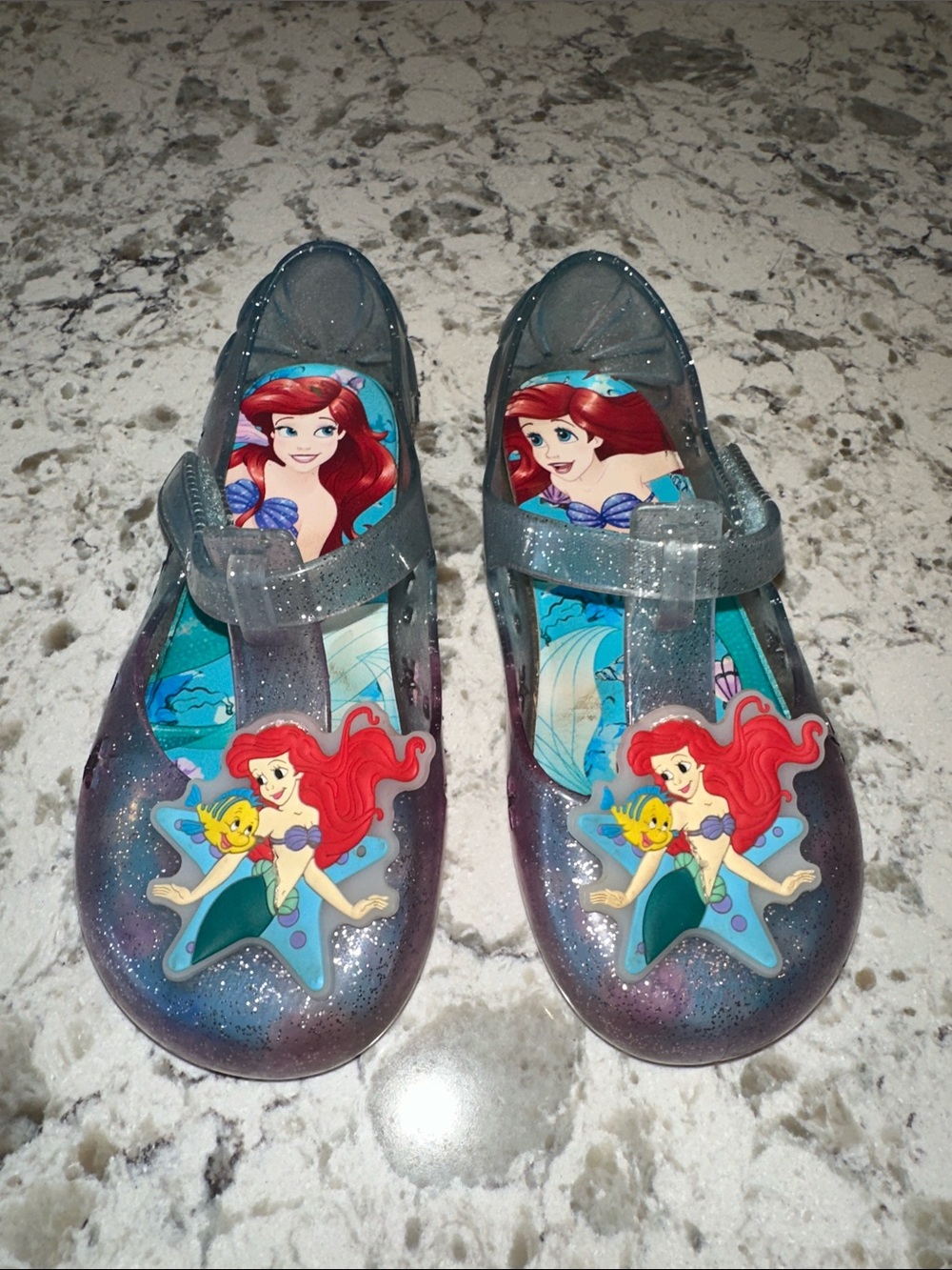 Disney Little Mermaid Jelly Sandals in Sparkle Purple and Teal.  Size 10